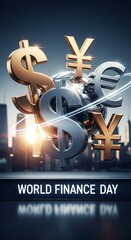 Currency symbols representing global finance and world economy concepts