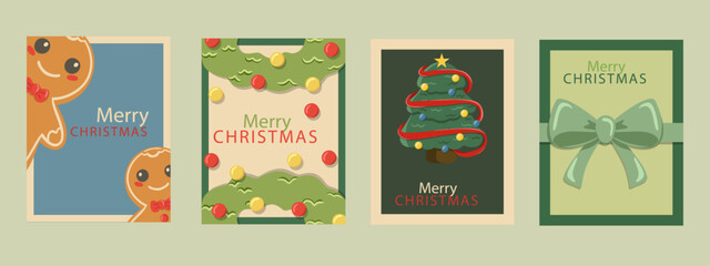 Collection de 4 cartes de Noël vintage – illustrations vectorielles dessinées à la main