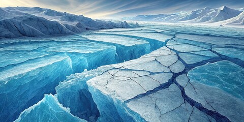 Fototapeta premium Glacial wonder featuring translucent blue ice with stunning fractures in a breathtaking arctic landscape