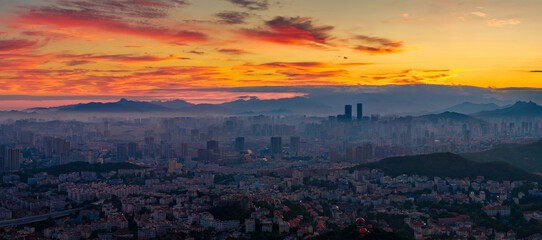 Cityscape at dawn in Qingdao, China