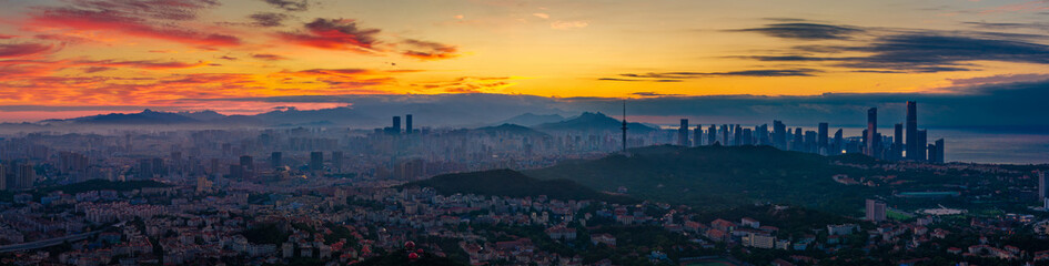 Cityscape at dawn in Qingdao, China