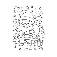 Hand-Drawn Santa Singing Coloring Page