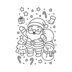 Hand-Drawn Santa Cozy Pose Coloring Page