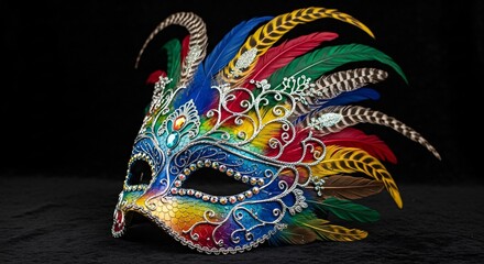Fototapeta premium Colorful venetian carnival mask with feathers for masquerade ball party decor
