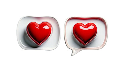  Valentine 3D red heart icon bundle in speech bubbles, isolated on transparent background