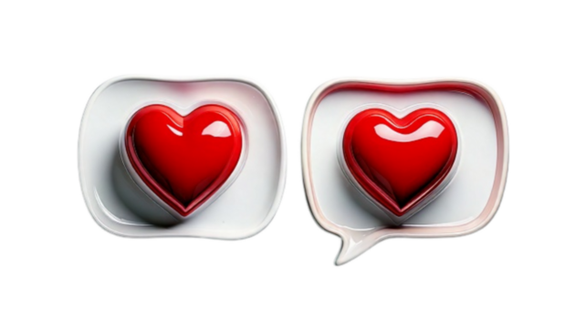  Valentine 3D red heart icon bundle in speech bubbles, isolated on transparent background