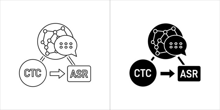 Ctc and asr icons with network and speech bubble symbols