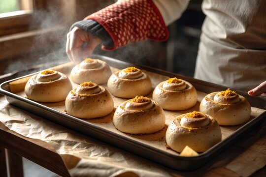 AI-Generated Lucia Saffron Buns on Warm Baking Tray