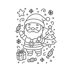 Hand-Drawn Santa Christmas for Coloring Page