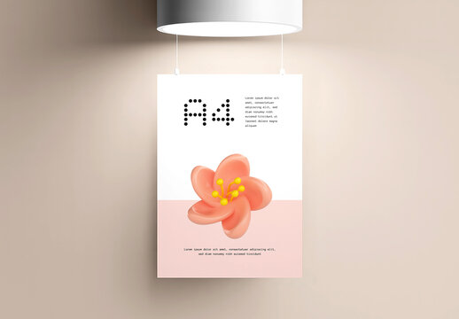 Hanging Poster Mockup with Lamp Light on Wall