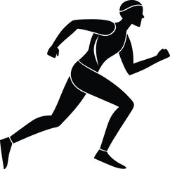 Black silhouette of a runner in motion on white background
