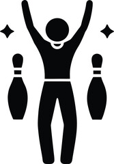 Silhouette Of A Bowler Celebrating Victory With Pins Keywords: bowling, celebration, victory
