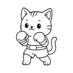 Boxing cat. Hand-drawn coloring pages