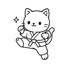 Cats like martial arts. Hand-drawn coloring pages