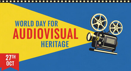 Obraz premium World day for audiovisual heritage celebrated on october 27th with vintage film camera illustration