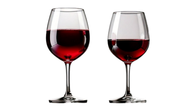  Two red wine glass variations side by side, isolated on transparent background