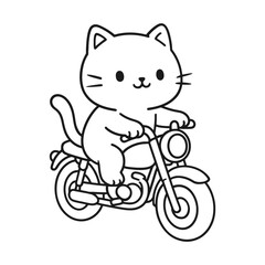 A cat riding a motorcycle. Hand-drawn coloring pages