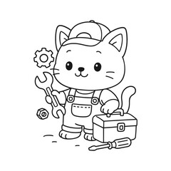 Mechanical cat. Hand-drawn coloring pages