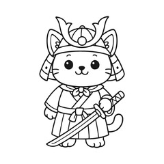 Cats become samurai. Hand-drawn coloring pages