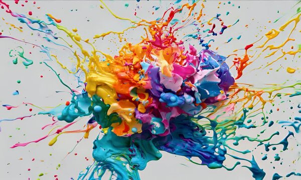 Abstract Brain Forming with Vibrant Colorful Paint Splattering Slow Motion