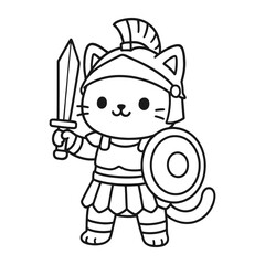 Gladiator cat. Hand-drawn coloring pages