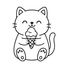 A cat eating ice cream. Hand-drawn coloring pages