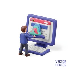Cleaning Up a Computer Screen A 3D Cartoon Figure's Tech Task