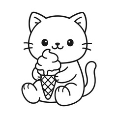 Cats love eating ice cream. Hand-drawn coloring pages