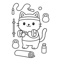 Sports cats. Hand-drawn coloring pages