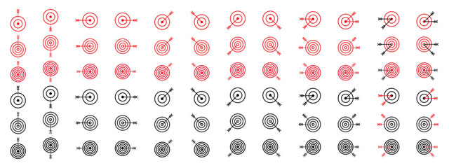 Target and Arrow Icon Set Business Goal, Success, Aim, Focus, and Bullseye Vector Collection.