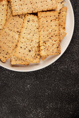 cracker whole grain healthy food durum wheat cookies tasty snack fresh delicious gourmet food background on the table rustic top view copy space