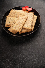 cracker whole grain healthy food durum wheat cookies tasty snack fresh delicious gourmet food background on the table rustic top view copy space