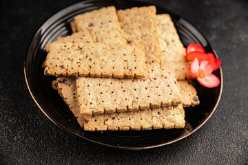 cracker whole grain healthy food durum wheat cookies tasty snack fresh delicious gourmet food background on the table rustic top view copy space
