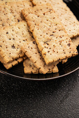 cracker whole grain healthy food durum wheat cookies tasty snack fresh delicious gourmet food background on the table rustic top view copy space
