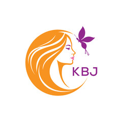 KBJ Elegant Beauty Woman Logo. KBJ with Butterfly | Salon & Spa Branding. KBJ Luxury Beauty Icon Design.
