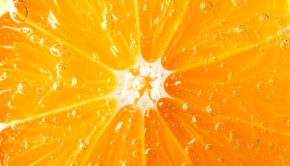 Macro shot showcasing the vibrant, juicy interior of a citrus fruit slice, with tiny air bubbles clinging to the segments
