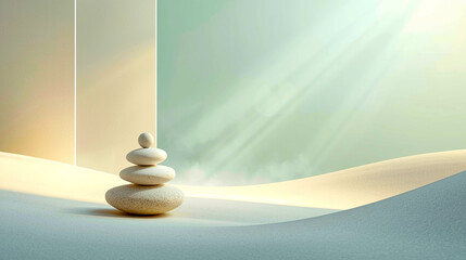 Ethereal Balance: Soft Light and Zen Stone Stack