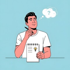 Man with an Idea Illustration of a Person Contemplating with a Question Mark and Lightbulb