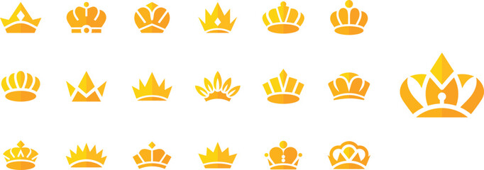 Golden crown icons assortment on white background, Luxury royal crown vector illustration