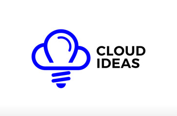 Cloud Ideas Logo Design, Creative Bulb with Cloud Logo, modern cloud logo, database server logo, software data storage, data information ideas, information technology Vector Icon Symbol illustrations