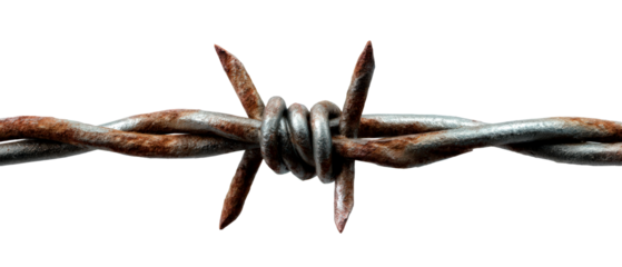 Barbed Wire Fence in Rural Scene Isolate on Transparent Background, cutout, png
