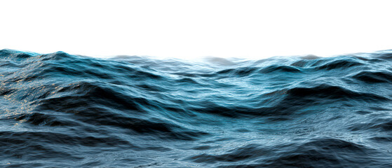 Dynamic Waves of Deep Blue Ocean Surface at Dusk Isolate on Transparent Background, cutout, png