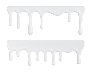 Blank set of icing snow drip edges mockup, melty rounded frosting drips for gingerbread roof tops, isolated on transparent background, png
