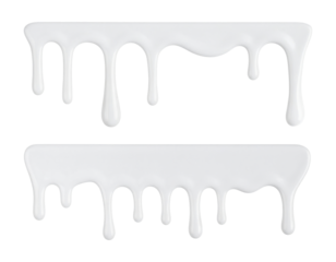 Blank set of icing snow drip edges mockup, melty rounded frosting drips for gingerbread roof tops, isolated on transparent background, png
