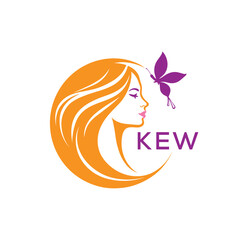 KEW Elegant Beauty Woman Logo. KEW with Butterfly | Salon & Spa Branding. KEW Luxury Beauty Icon Design.
