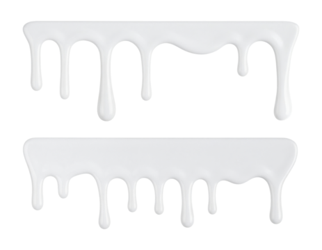 Blank set of icing snow drip edges mockup, melty rounded frosting drips for gingerbread roof tops, isolated on transparent background, png
