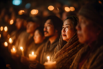 People holding candles during a Christmas Eve church service