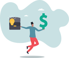 Business idea to make money, innovation and creativity to make profit investment or financial planning .about a man and his life.