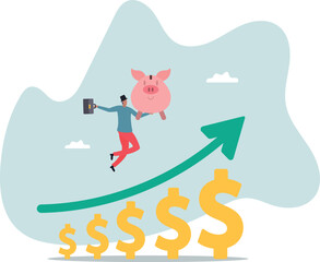 Saving or investment profit, compound interest graph or wealth incremental, investment earning from stock market or mutual fund about a man and his life..
