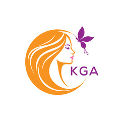 KGA Elegant Beauty Woman Logo. KGA with Butterfly | Salon & Spa Branding. KGA Luxury Beauty Icon Design.
